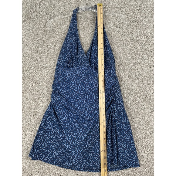 L.L. Bean Turquoise Navy Medallion One Piece Swimsuit Dress Size 8 UPF 40+ Beach - Picture 4 of 8